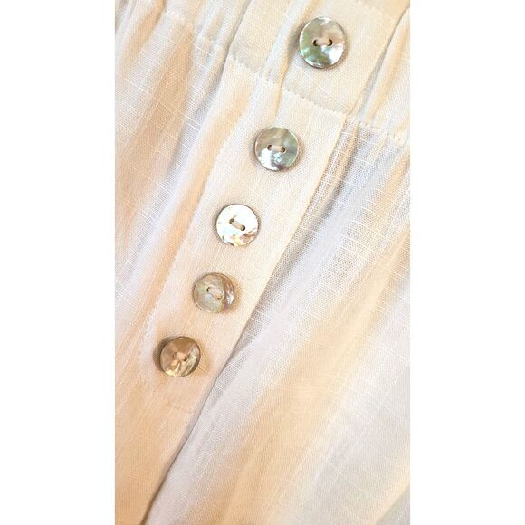 Ruby Rd Summer White Linen Mother of Pearl Buttons Cropped Capri Wide Leg Pants - Picture 3 of 8